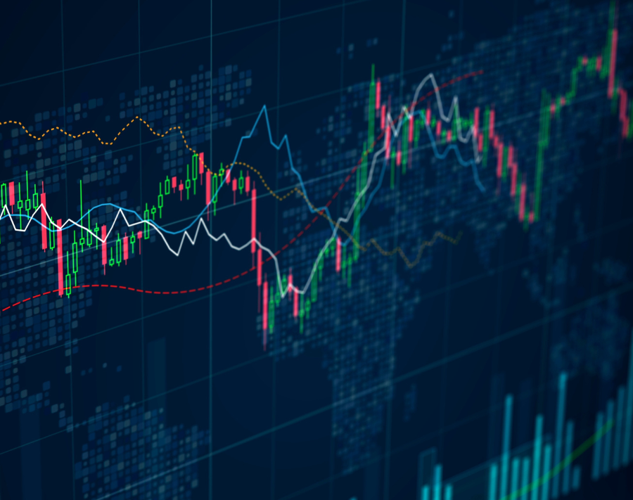 Digital display of fluxuating levels such as a stock market.